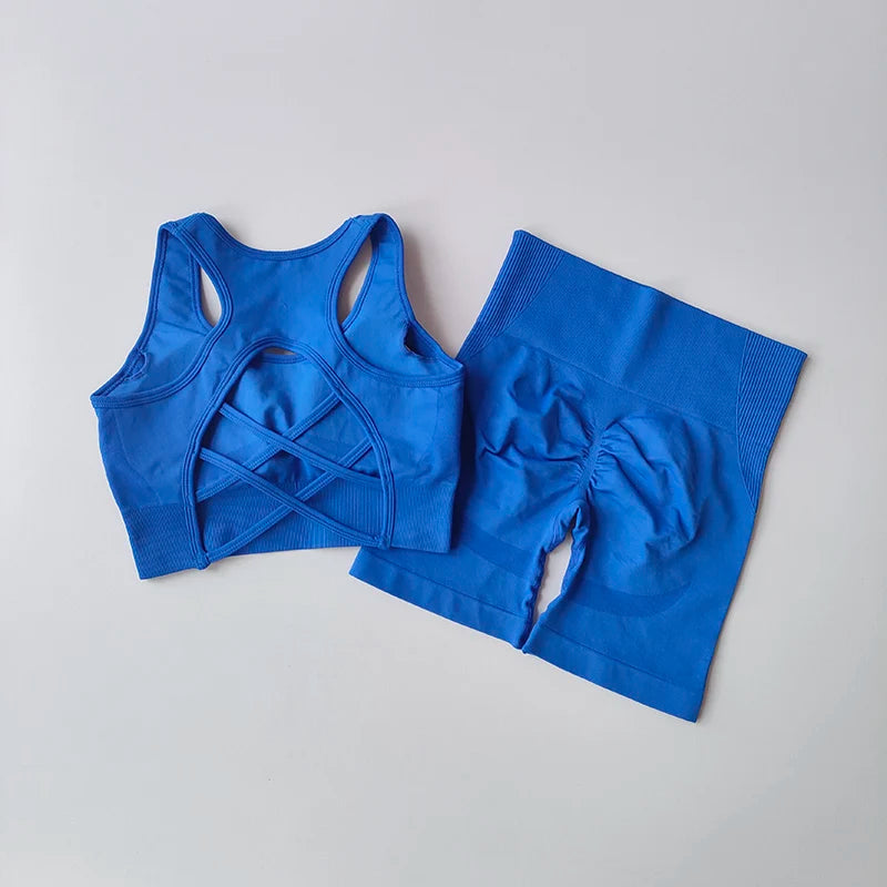 2 PCS Women's Seamless Yoga Set Sexy Sport Bra High Waist Sports Shorts Gym Fitness Sleeveless Workout Suit Sporstwear Aviola