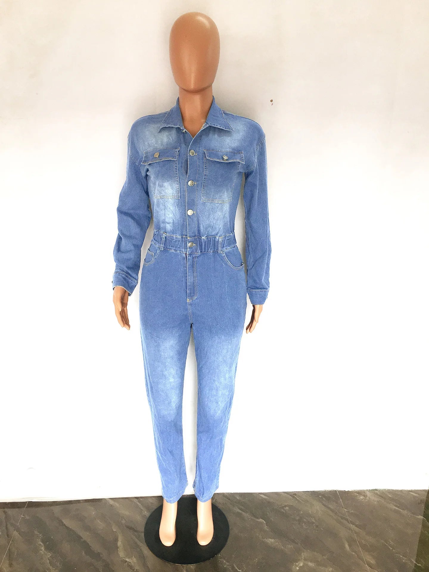 Women Jeans Jumpsuits Single Breasted Solid Denim Washing Overalls Pockets High Street Button Pencil Pants Ankle Length Aviola