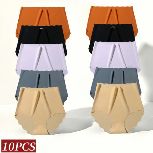 10Pcs/Set Panties Women Seamless Briefs Ice Silk High Rise Panties Female Underpants Solid Comfy Underwear Lingerie Aviola