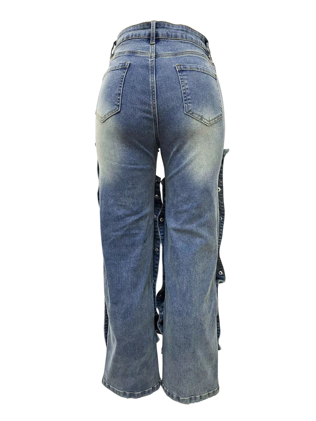 Jeans Denim Pants Women Straight Button Pockets High Waist Mom Floor Length Washed Distressed Strech Trousers 2025 Streetwear Aviola