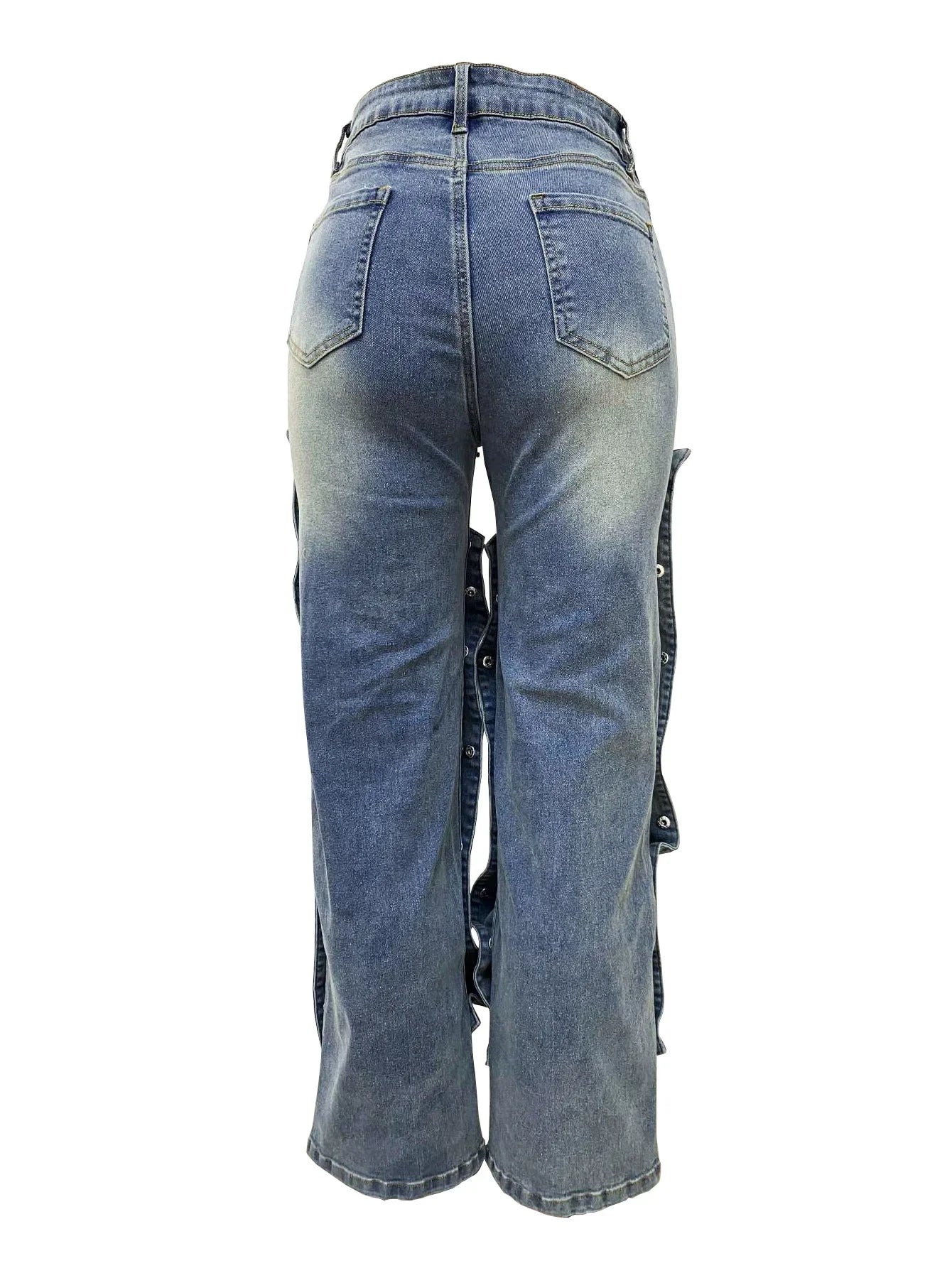Jeans Denim Pants Women Straight Button Pockets High Waist Mom Floor Length Washed Distressed Strech Trousers 2025 Streetwear Aviola