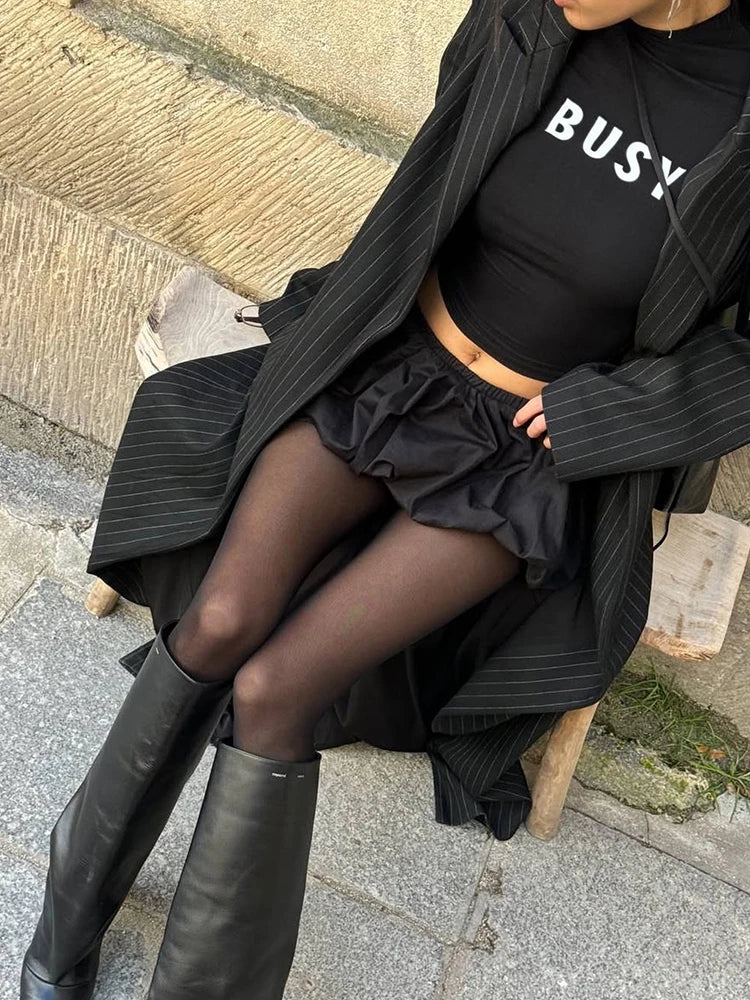 Nibber Hottie Casual 2 Piece Set Women Letter Print Shorts Sleeve Crop Tops+Puffy Skirt Simple Basic Matching Streetwear Outfits Aviola
