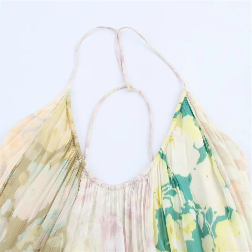 BM&MD&ZA2025flower print patchwork holiday style backless loose sling long dress summer new women's clothing Aviola