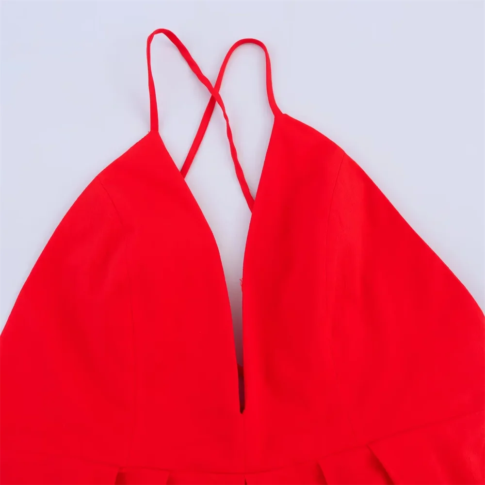 BM&MD&ZA2025all-match backless V-neck temperament sexy loose dress short skirt summer new women's clothing Aviola