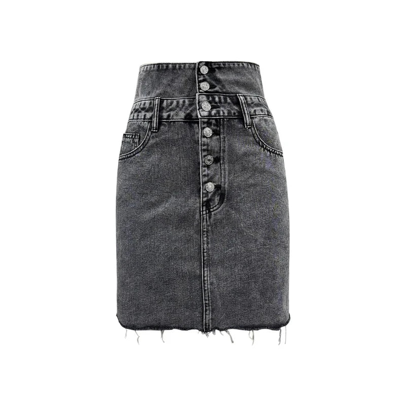 Denim Skirts Women Mid Length Skirt A Line Slim Mom Jeans Button Elegant Splice Y2k Temperament Casual Party Club Summer 2025 Aviola