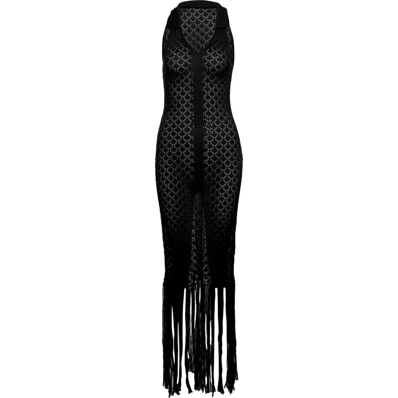 Nibber Tassel Mesh Patchwork Dress Women Solid See Through Sexy Sheath Y2K Casual Summer Trend Midnight Clubwear Party Vestidos Aviola