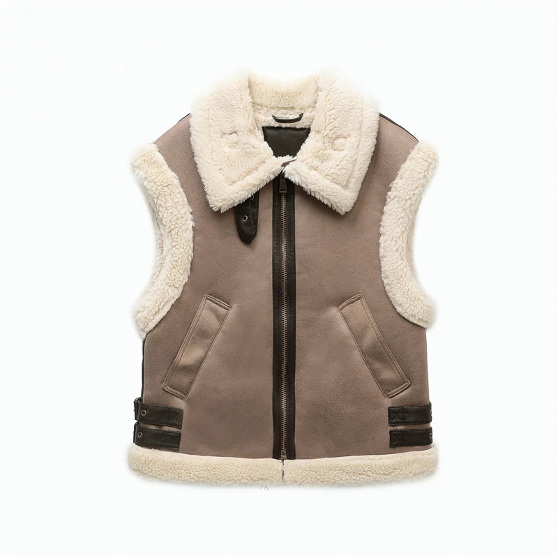 RARF Autumn Winter Women Fur Vest High Street Female Faux Sheepskin Fur Waistcoat Chic Fleece Thick Warm Sleeveless Outwear Aviola