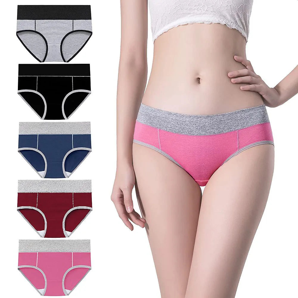 5pcs/Set Women's Color-Matching Cotton Panties Breathable Underpants Seamless Soft Lingerie Girls Fashion Briefs Knickers Aviola