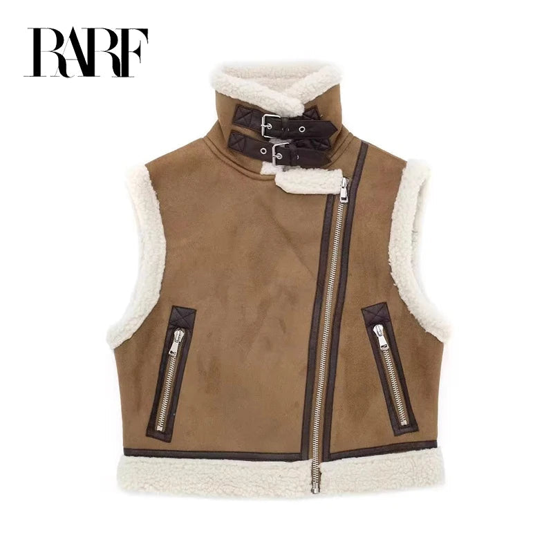 RARF ladies 2025 autumn new stand collar fur one double-sided short vest vest for women's coat warm and thick Aviola