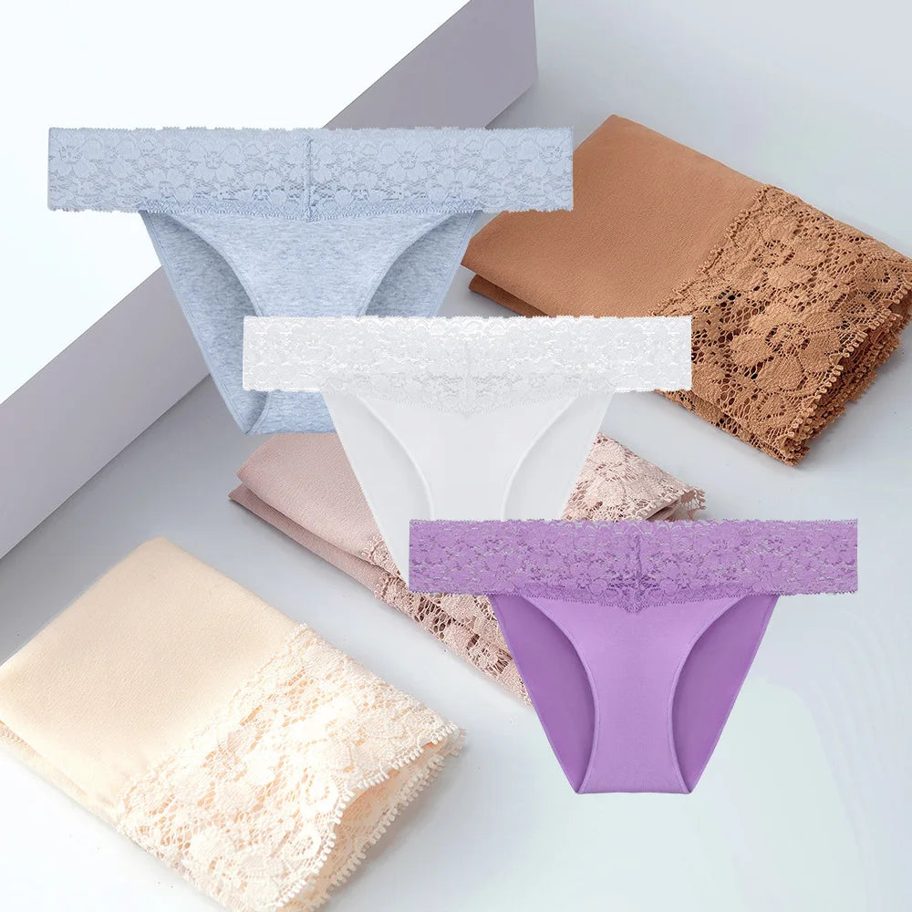Women Seamless Cotton Comfort Panties Female Classic Underpant Lace-Trim Underwear Sexy 8 Colors Solid Lingerie Girls Briefs Aviola