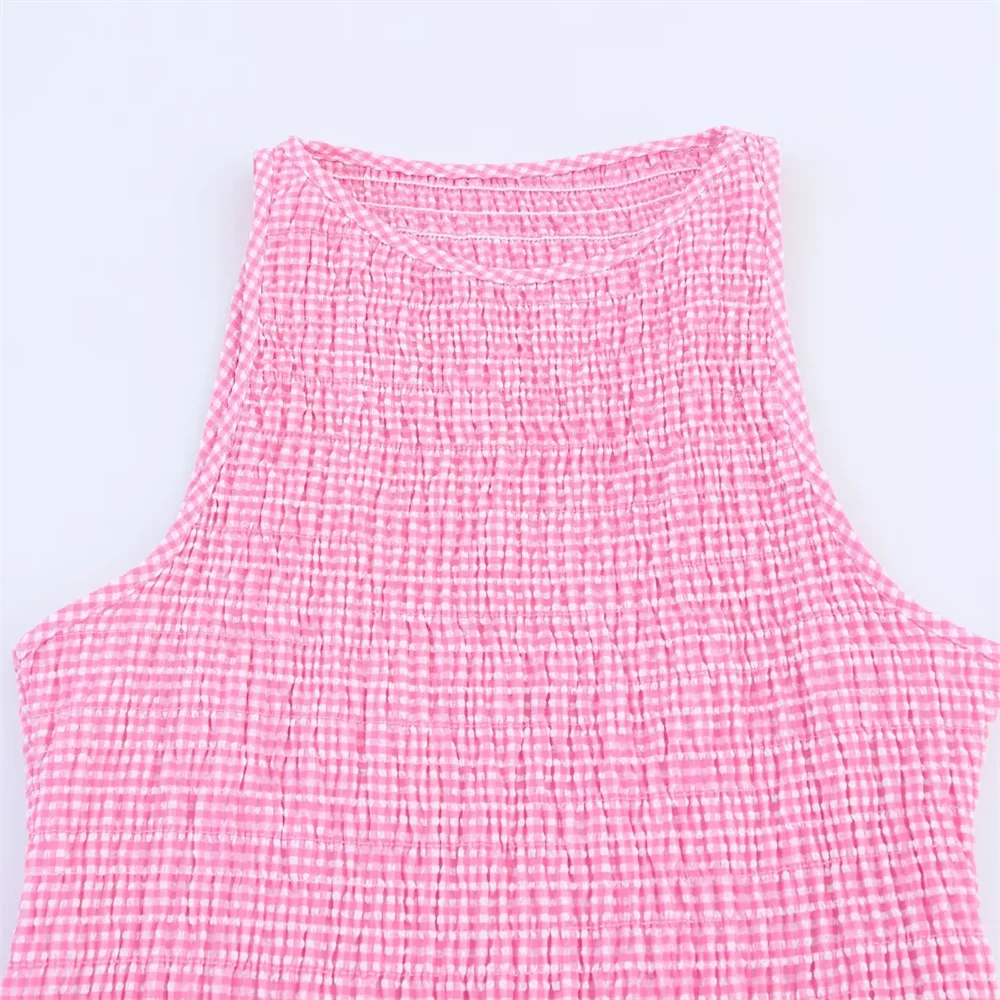 BM&MD&ZA2025plaid round neck sleeveless vest dress casual versatile stretch dress summer new women's clothing Aviola