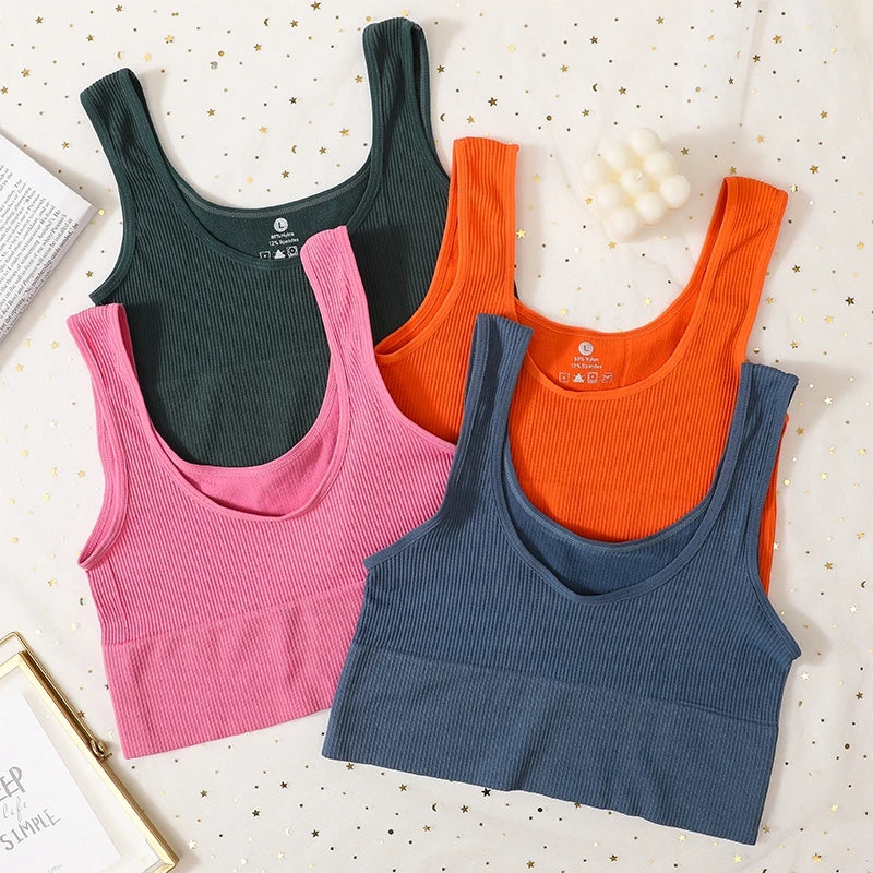 Seamless Bras For Women Streetwear Rib Sports Tank Top Sexy Lingerie No Pads Crop Top Female Fitness Underwear Aviola