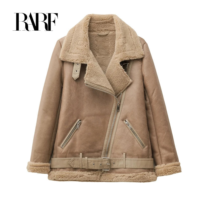RARF 2024 new European and American women's fur one long sleeve standing collar double-sided jacket fur one thick warm coat Aviola