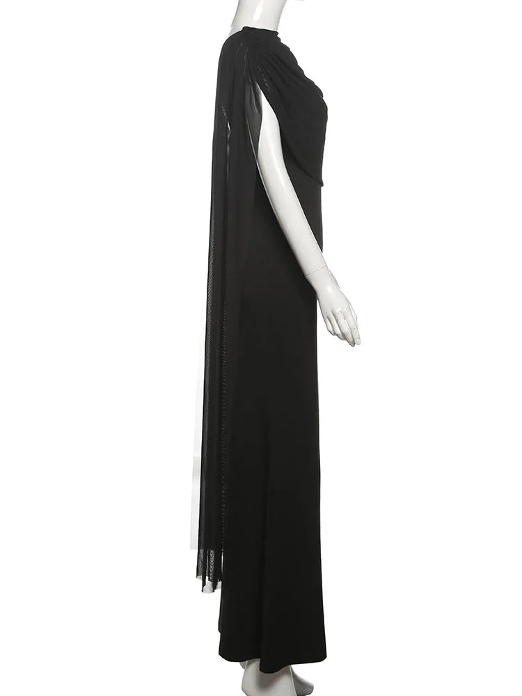 Nibber Backless Maxi Dress Women Folds Tassel Sleeveless Skinny Solid High Stretch Elegant Banquet  Birthday Party Long Bodycon Aviola