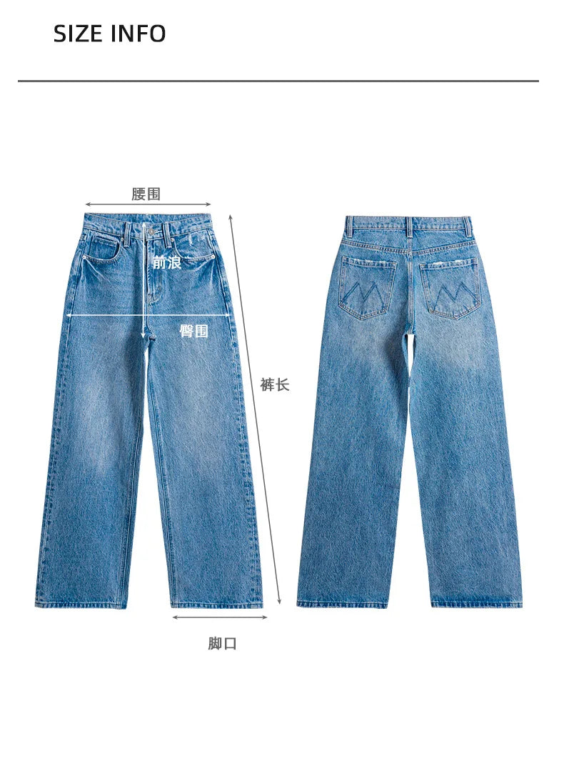 Denim Wide Leg Pants Women Jeans Floor Length High Waist Mom Jenas Washed Pockets Vintage Straight Trousers 2025 Streetwear Aviola