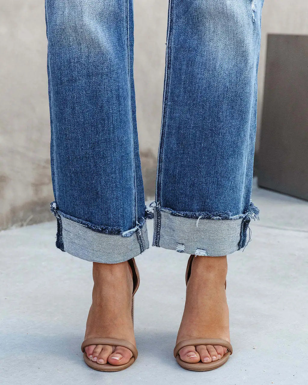 Women Jeans Straight Pants Denim Pockets High Waist Loose Fit Solid Ankle Length Streetwear Distressed Washing Zipper Flat Aviola
