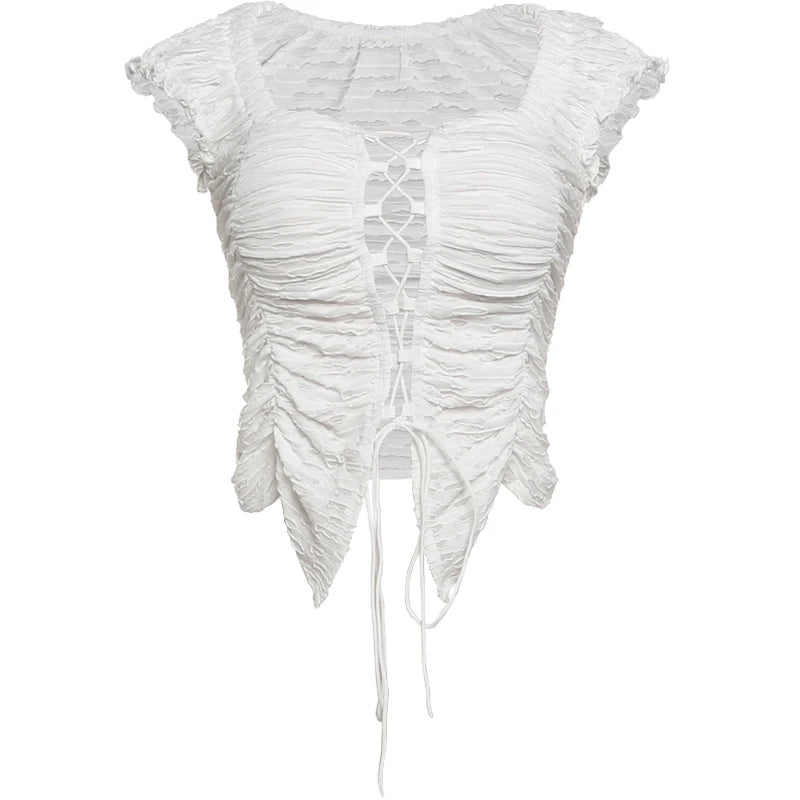 Nibber Sexy Placket Women Waistcoat Lace-Up Multi-Folded One Shoulder Solid Irregular Hem Simple Versatile Summer New Trend Tops Aviola