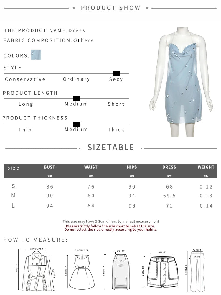 Nibber Backless Small Raindrops Decoration Dress Women Halter Low-Neck Sexy See Through Hottie Midnight Hipster Mini Bodycon Aviola
