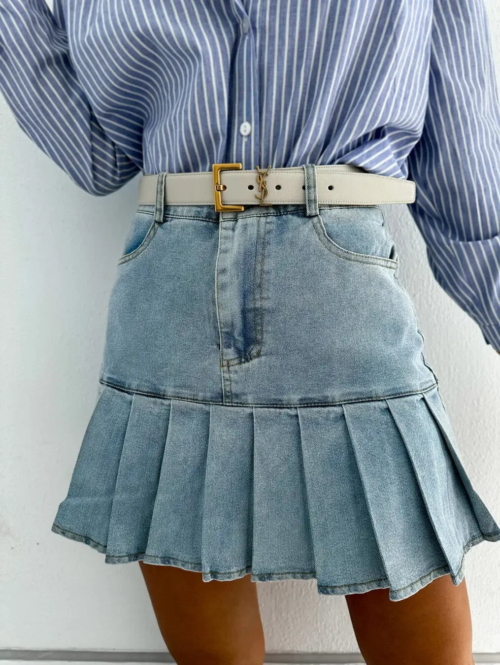 Pleated Skirt Women Vintage Denim Mini Skirts Washed Distressed Stretch High Waist Above Knee Spring Summer Y2k Jeans Streetwear Aviola