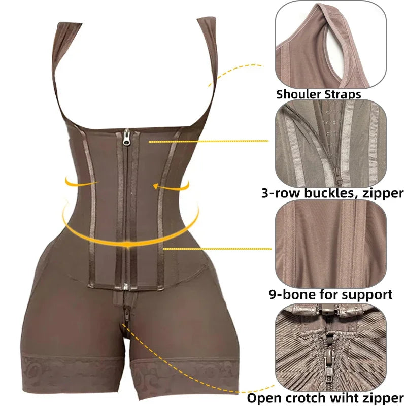 Body Shaper Women Colombian Fajas Shapewear Bodysuit 9-bone High Compression Girdles Double Tummy Control Full Body Open Crotch Aviola