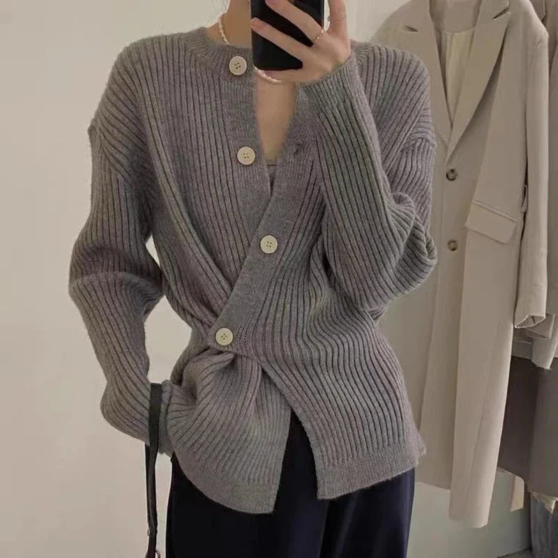 MEXZT Irregular Knitted Cardigan Women Elegant Black Sweater Coat Korean Fashion Slim Knitwear Winter Ladies Basic Chic Jumpers Aviola