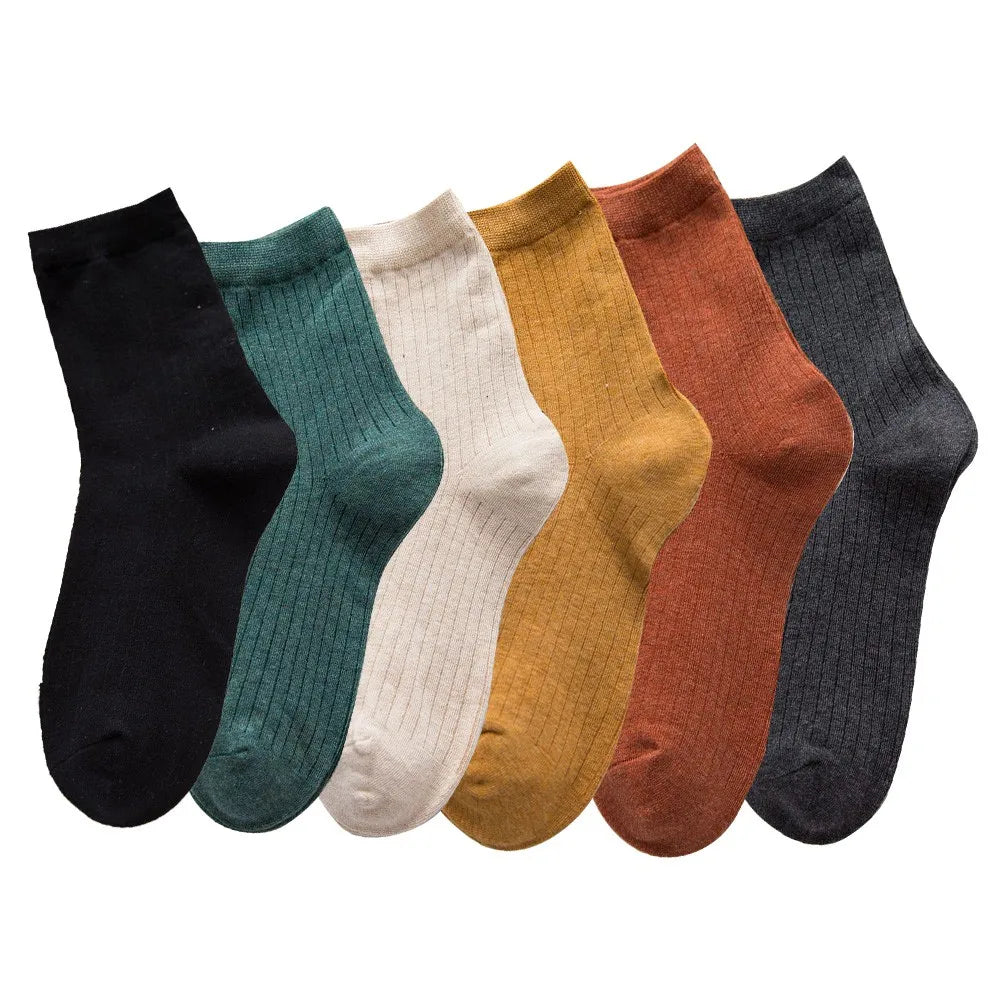 6 Pairs Solid Casual Socks Spring Japanese Style Middle Tube Socks Aviola