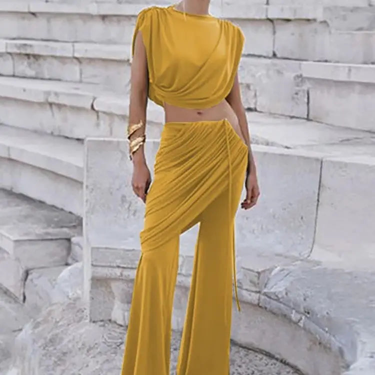 Nibber Classic 2 Piece Set Elegant Ruched Summer Women Chic Irregular Tank Tops+Skirts Pants Matching Casual Basic Streetwear Aviola