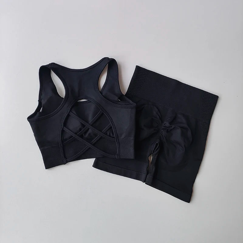 2 PCS Women's Seamless Yoga Set Sexy Sport Bra High Waist Sports Shorts Gym Fitness Sleeveless Workout Suit Sporstwear Aviola