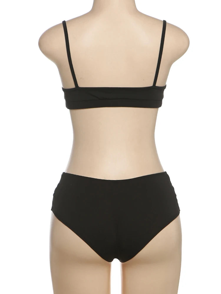 Nibber Sexy Heart Hollow 2 Piece Set Women Simple Vacation Camisole+Panties Beach Style Matching Stretch Street Comfortable Suit Aviola