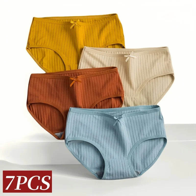 7Pcs/Set Cotton Panties Low Waist Briefs Women Sexy Lingerie Female Underpants Panty Solid Color Breathable Underwear Intimates Aviola