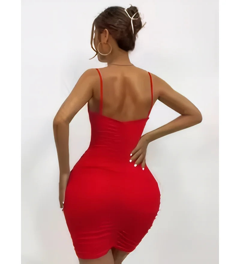 European and American summer women's sexy V-neck pleated backpack hip suspender skirt Aviola