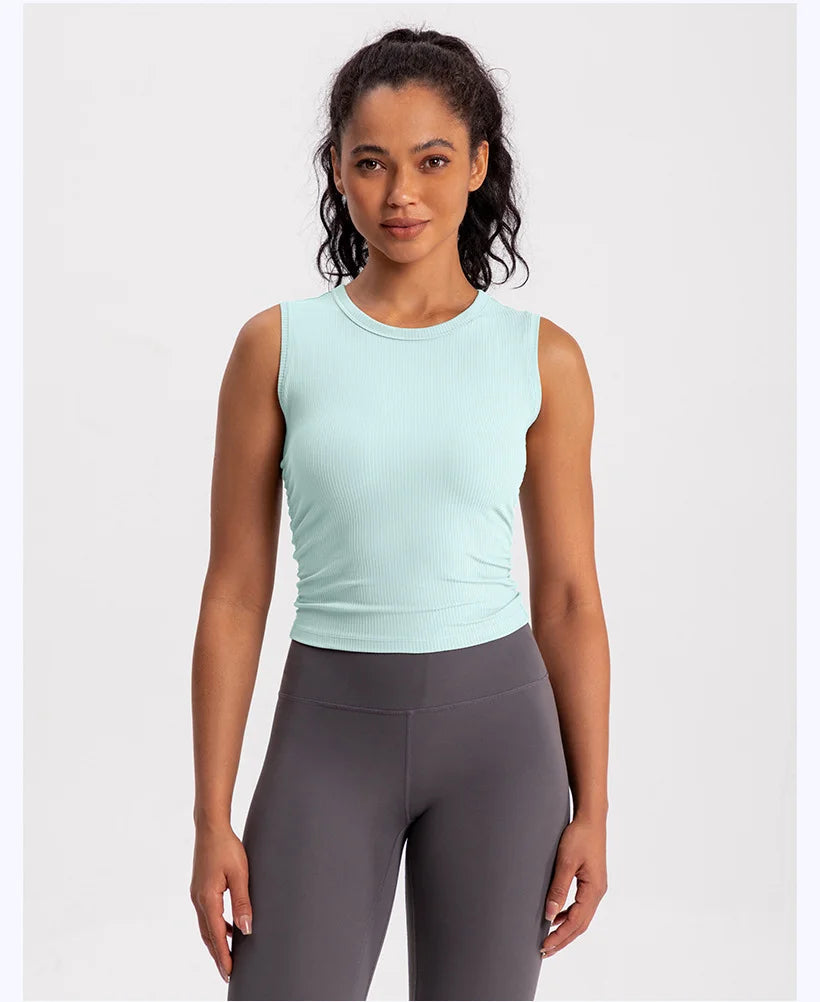 2024 Summer Women's Sports Vest Tank Vest Sleeveless Yoga Vest ruched Slim-fit Quick-dry Sports Tops Running Shirt Fitness Top Aviola