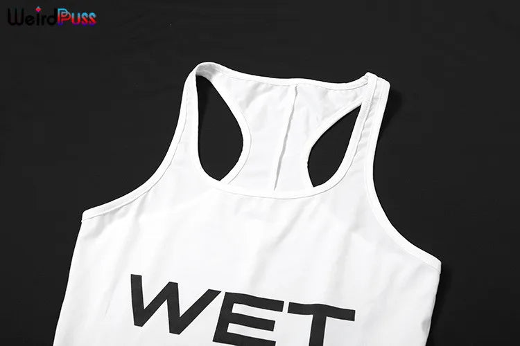 nibber Letter Print Romper Women Low-Neck Sporty Casual Sleeveless Stretch Activity Skinny Playsuit Tight Short Overalls Aviola