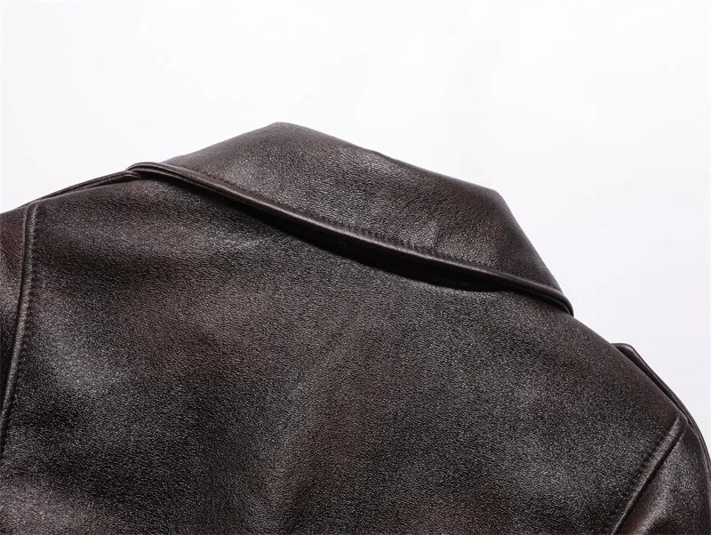 Dark brown Coal graysty le Women's washed leather jacket with belt, short coat with downgraded zipper and vintage lapel jacket Aviola