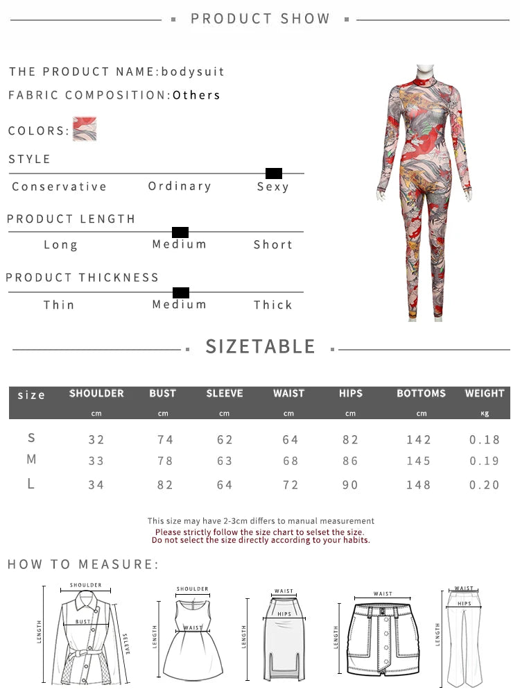 Nibber See Through Jumpsuit Women Backless Colorful Print Midnight Party Sexy Full Sleeve Hipster Street Thin Workout Overalls Aviola