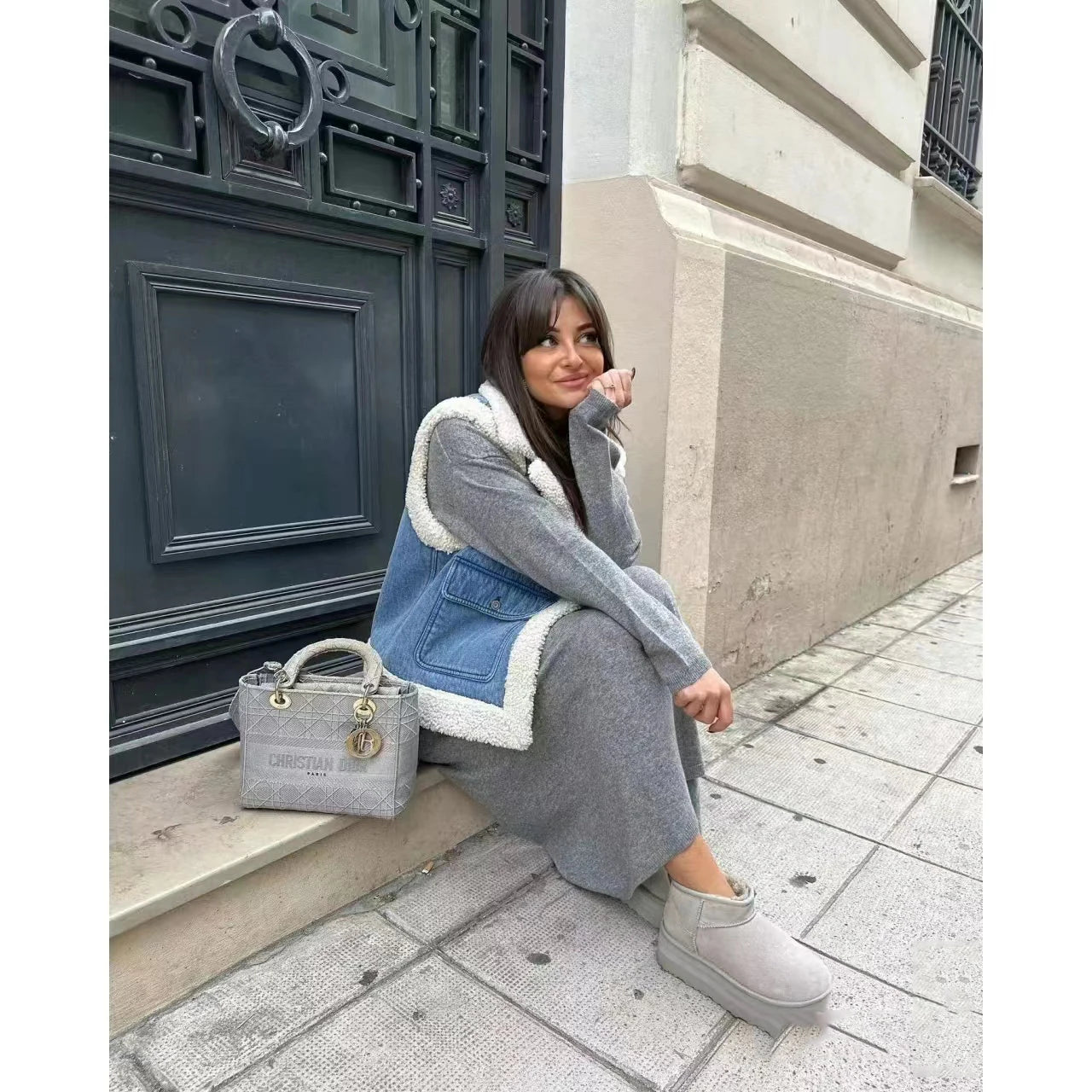 RARF 2024 women's new autumn and winter jeans do old wash and cashmere lamb vest women's top clip coat Aviola