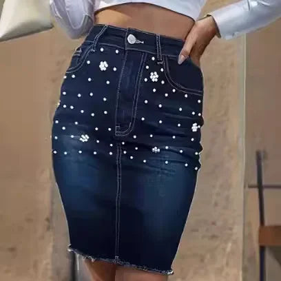 Denim Skirts for Women Sexy Hip Skirt Embroidered Flares Washed Distressed Pockets Slim High Waist 2025 Y2k Mom Jeans Streetwear Aviola