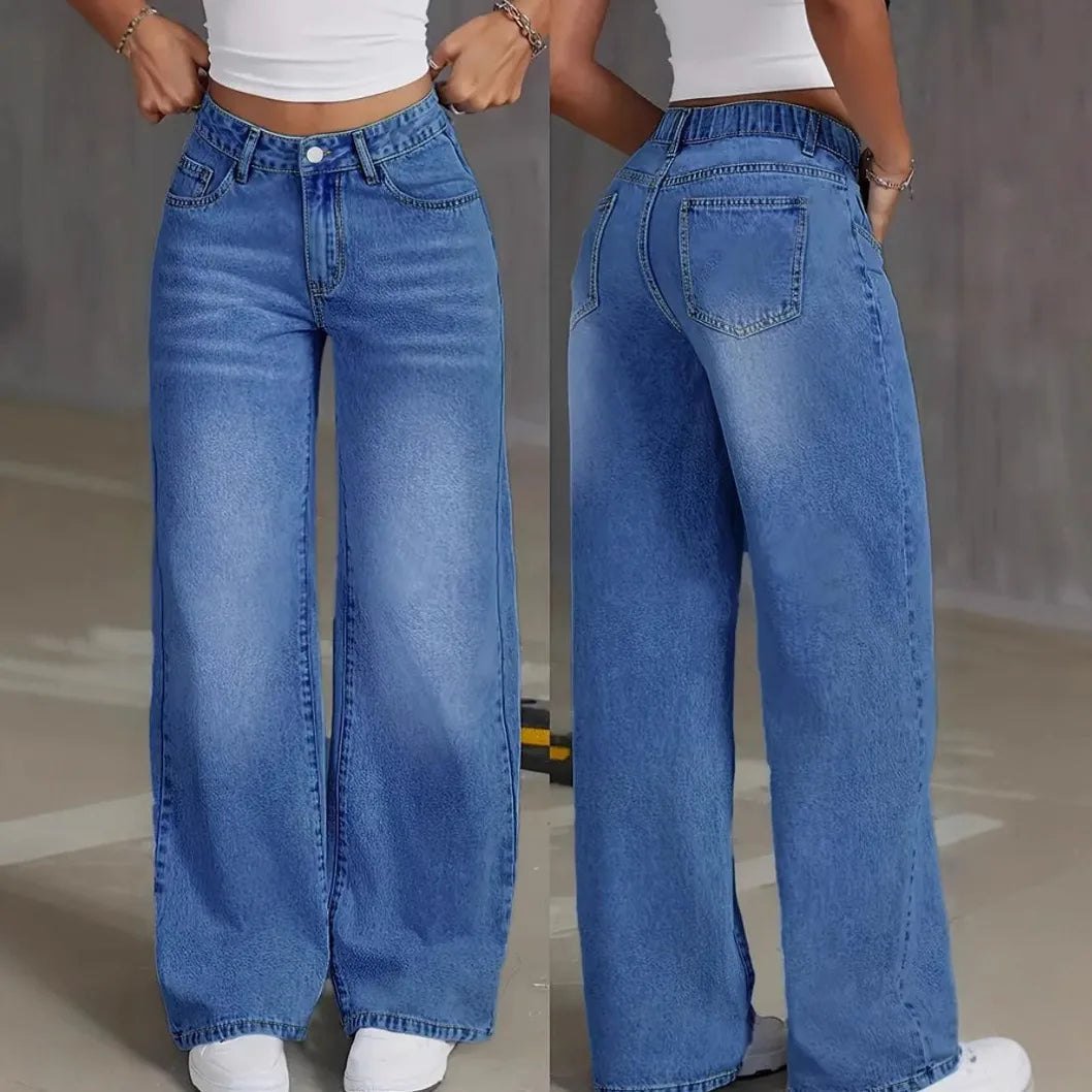 Denim Pant Women Mom Jeans Wide Leg Long Pants High Waist Straight Trousers Y2k Streetwear Elegant Splice Club Punk Casual Aviola