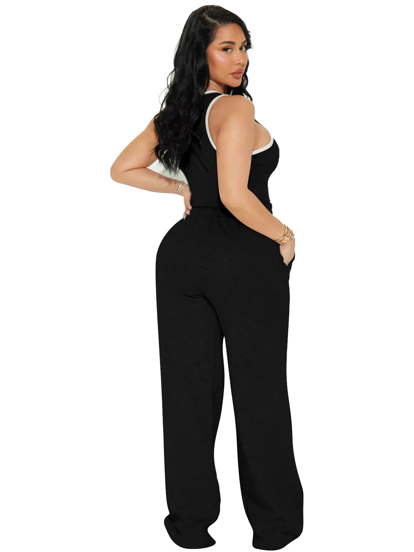 Two Piece Sets Women Sports Suit Vest Top Wide Leg Pants Striped Elastic Waist Matching Sets Trousers Sportswear 2025 Tracksuit Aviola