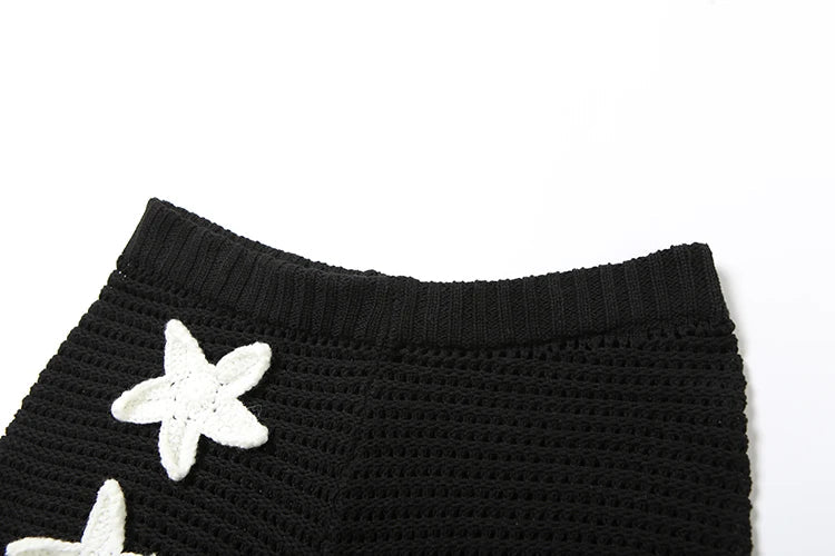 Nibber Summer Crochet Women 2 Piece Set Sexy Applique Hollow Beach Back Bandage Strapless Tops+Shorts Midnight Vacation Clubwear Aviola