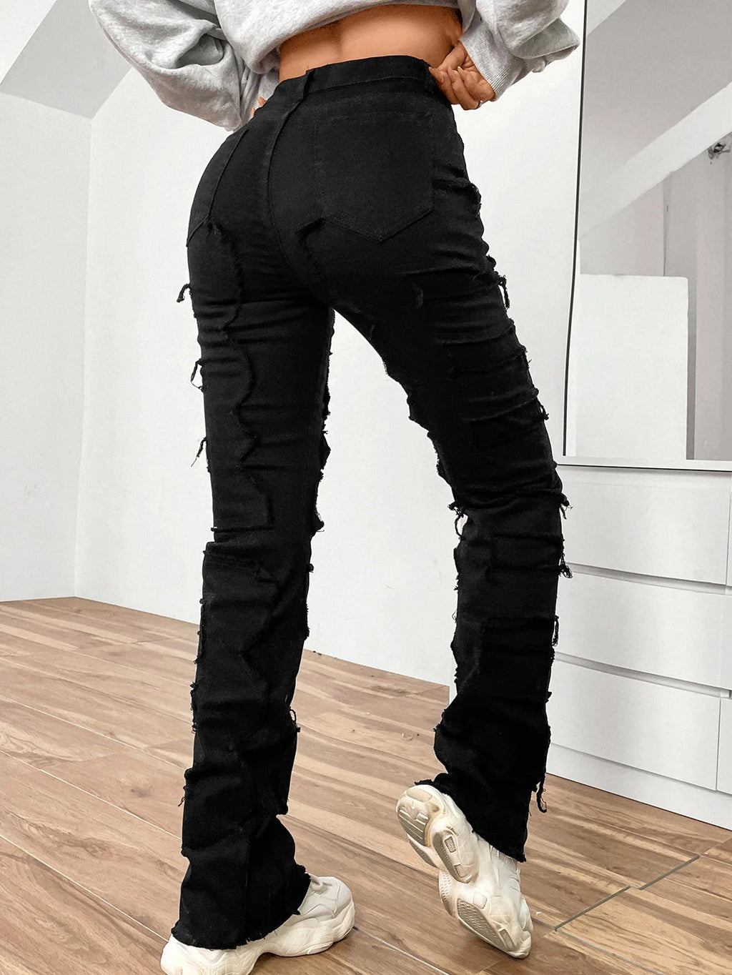 Women Jeans Denim Straight Pants Spliced Patchwork High Street Slim Fit Pockets Mid Waist Washing Zipper Slight Srech 2024 Aviola