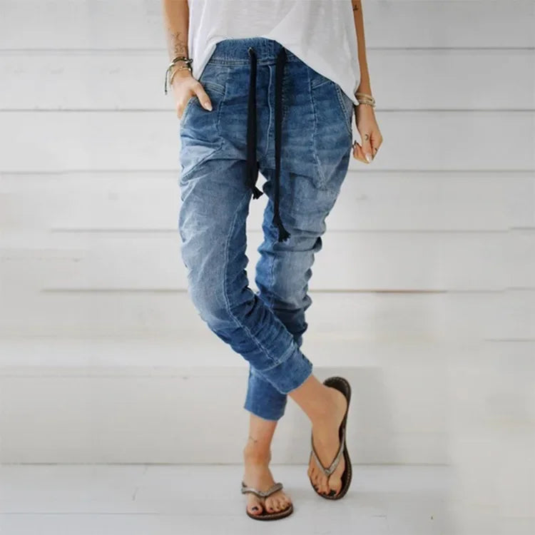 Pencil Denim Pants Women Jeans Ankle Length Pants Y2k Streetwear Spliced Pockets Mid Waist Washed Jean Skinny Casual Mom Aviola