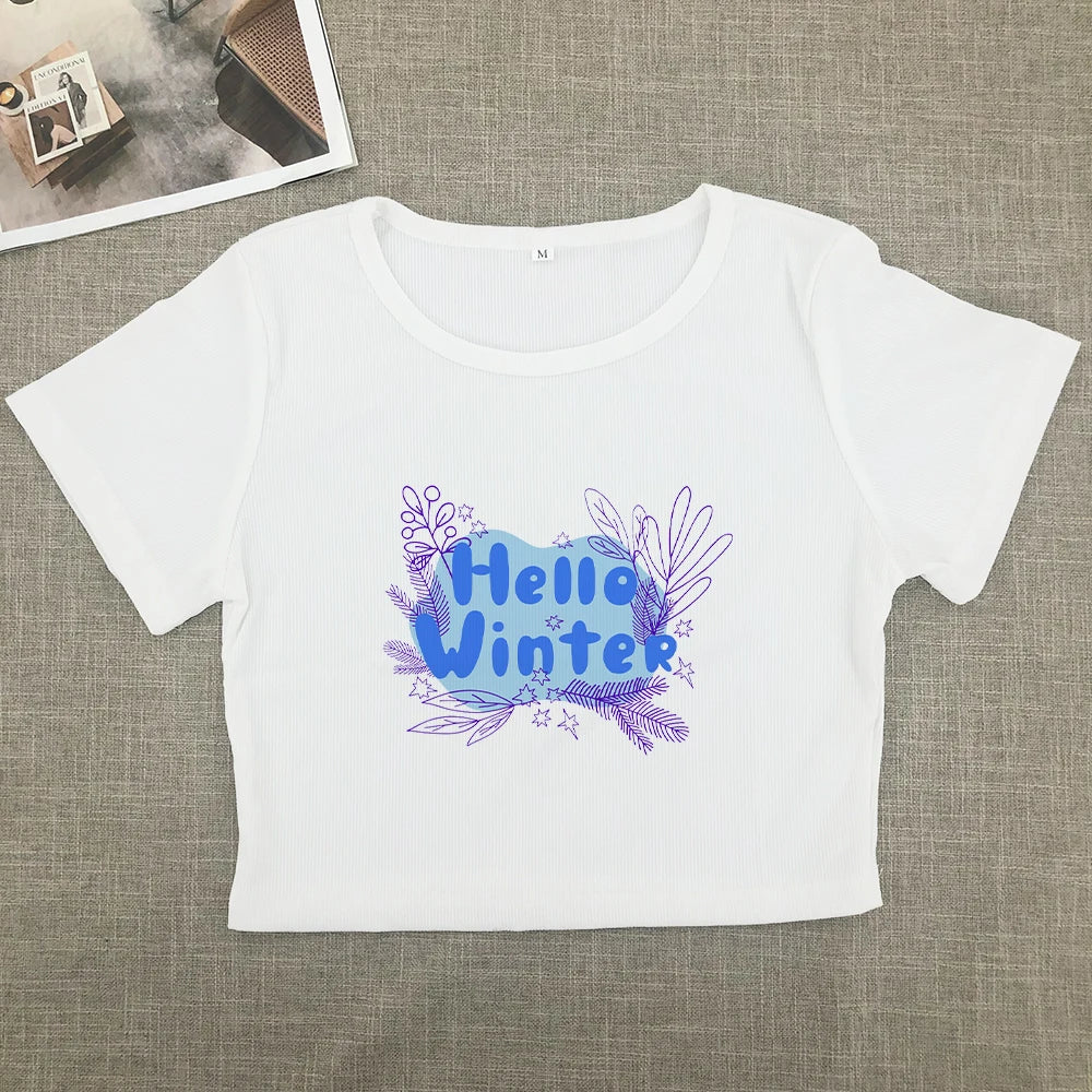 2024 Europe and the United States street new print season art text short sleeve women Y2K women's T-shirt vest halter Aviola