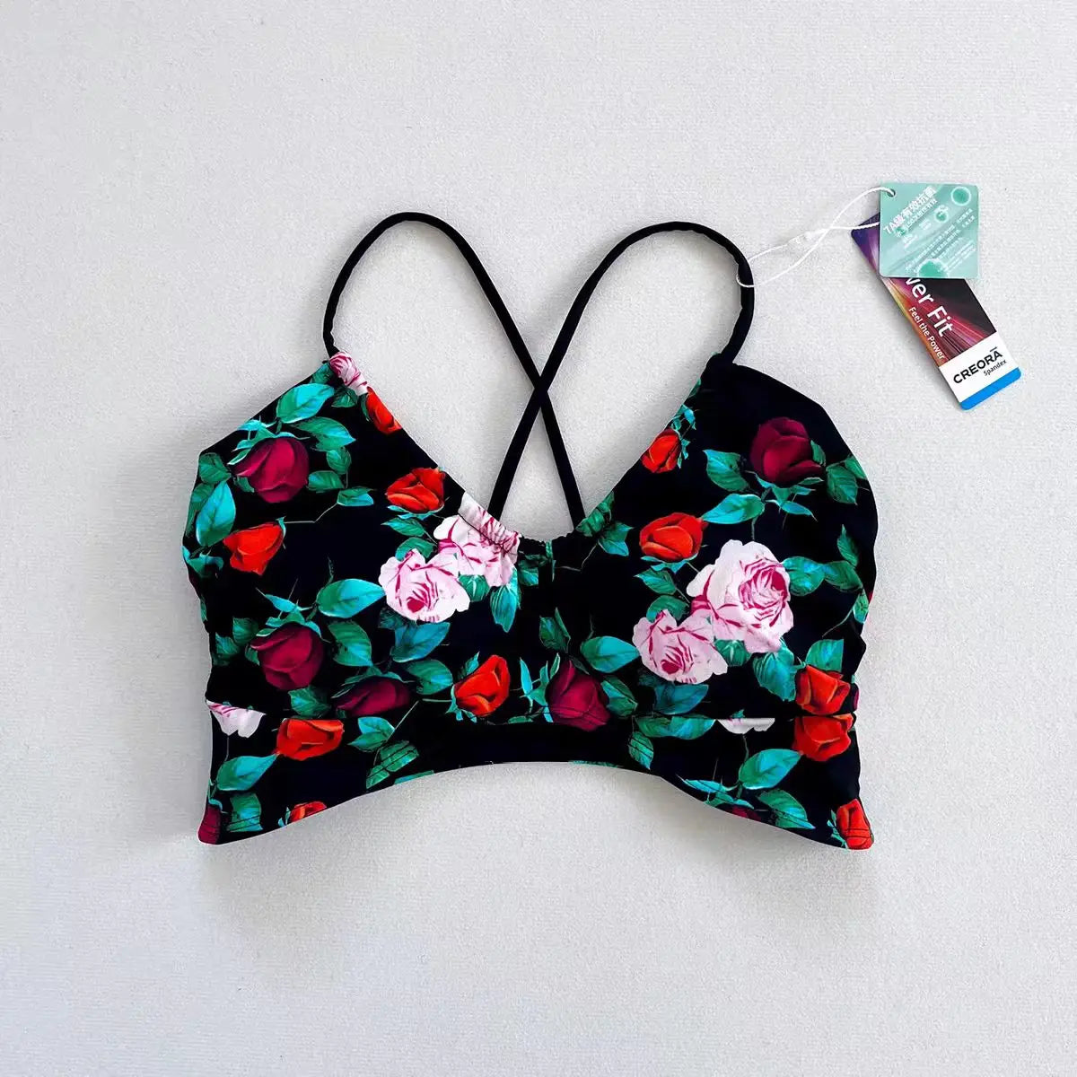 Women's Push-Up Sports Bra Cross Strap Yoga Camisole Fitness Top Breathable Beauty Back Gym Bra Print Design Sport Bras Aviola