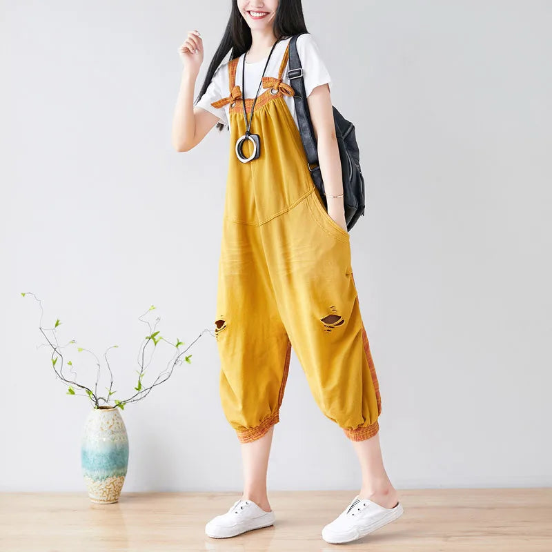 Jumpsuits Women Denim One Piece Suspenders Mom Jeans Overalls Hole Wide Leg Long Pants High Waist Work Y2k Streetwear Rompers Aviola