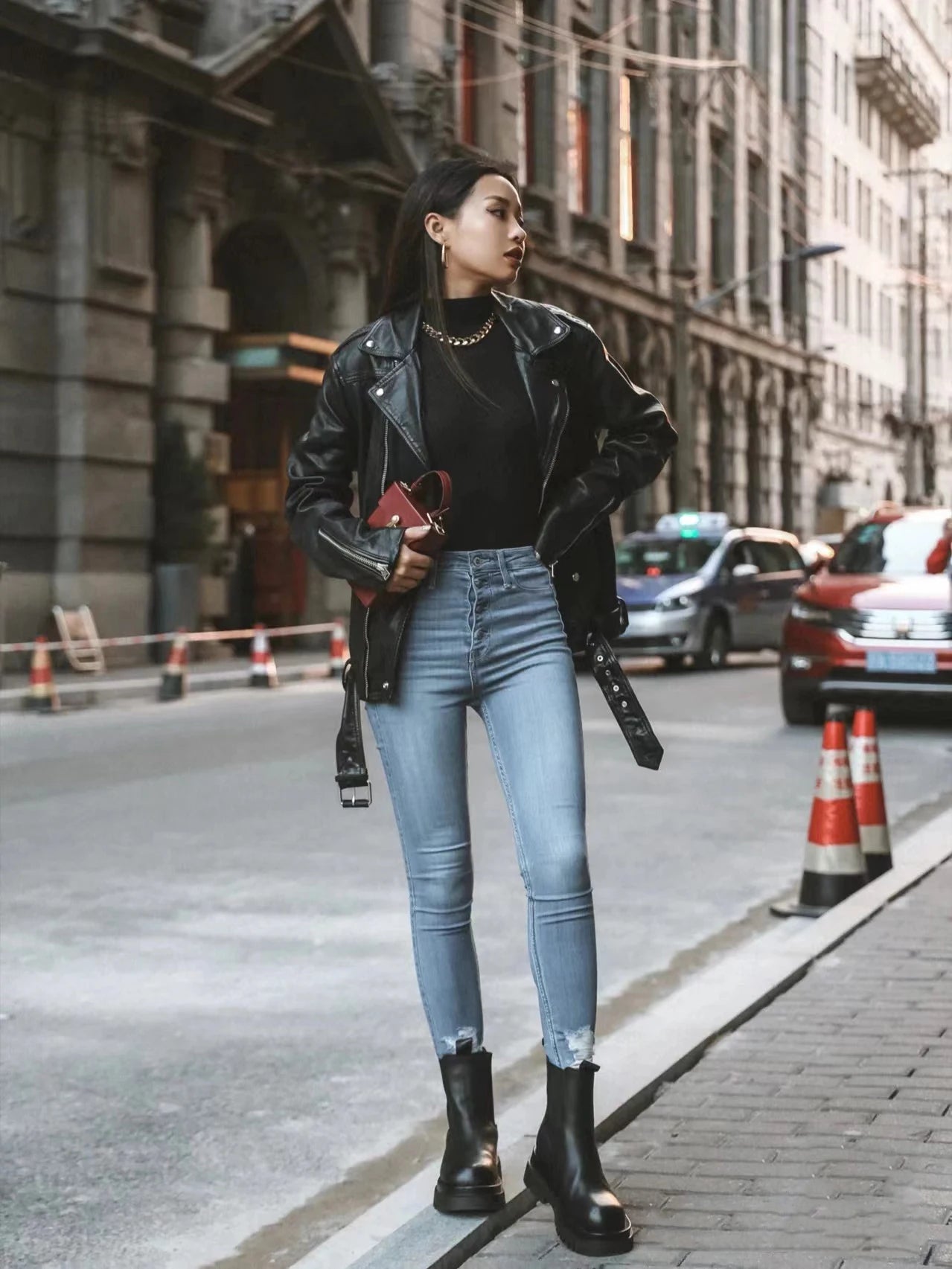 RARF  New 2024 Women's motorcycle leather PU imitation leather loose jacket black jacket Aviola