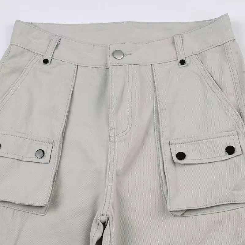 Cargo Pants Women Casual Jeans Utility Low Waist Trousers Pockets Zipper Straight Y2k Streetwear Loose 2025 Summer Party Club Aviola