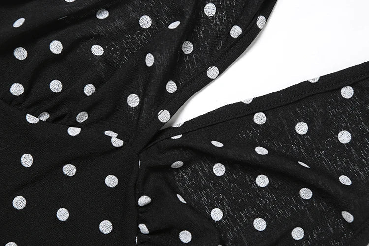 Nibber See Through Vests Women v-Neck Halter Bandage Backless Polka Dot Print Street Sexy Daily Skinny Fashion Hot Chick Tops Aviola