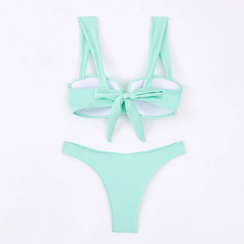 2024 Sexy Soild Micro Bikini Women Bandeau Padded Thong Swimsuit Female Push Up Swimwear Cut Out Bathing Suit Biquini Beachwear Aviola