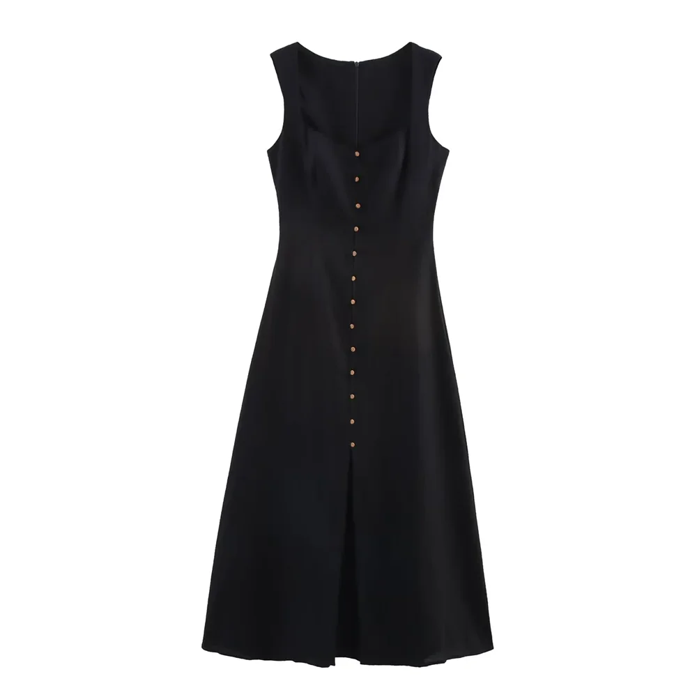 BM&MD&ZA2025Summer New Women's Sleeveless Square Neck Single-Breasted Temperament Simple Suspender Dress Aviola